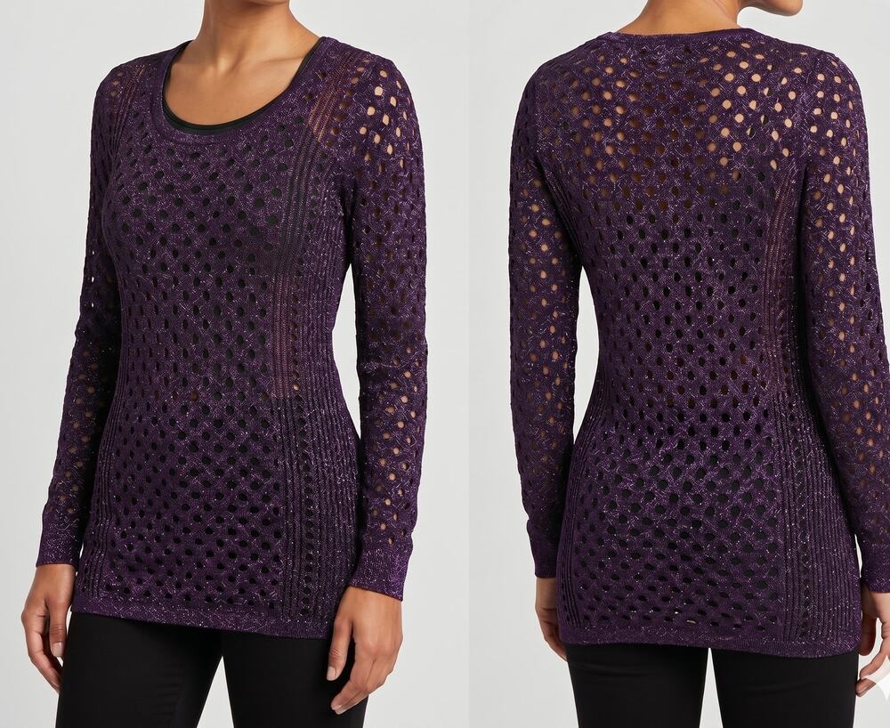 Rock & Republic Womens Small Open Weave Purple Sparkle Top